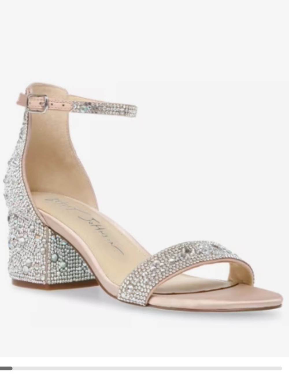 Betsey Johnson Crystal Embellished Block Heel Sandal in Champagne
